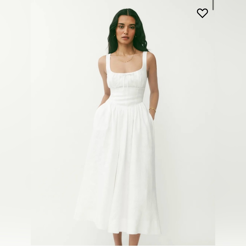 Reformation Women Balia Linen Midi Dress Size 10 Preppy Pocket Sleeveless White